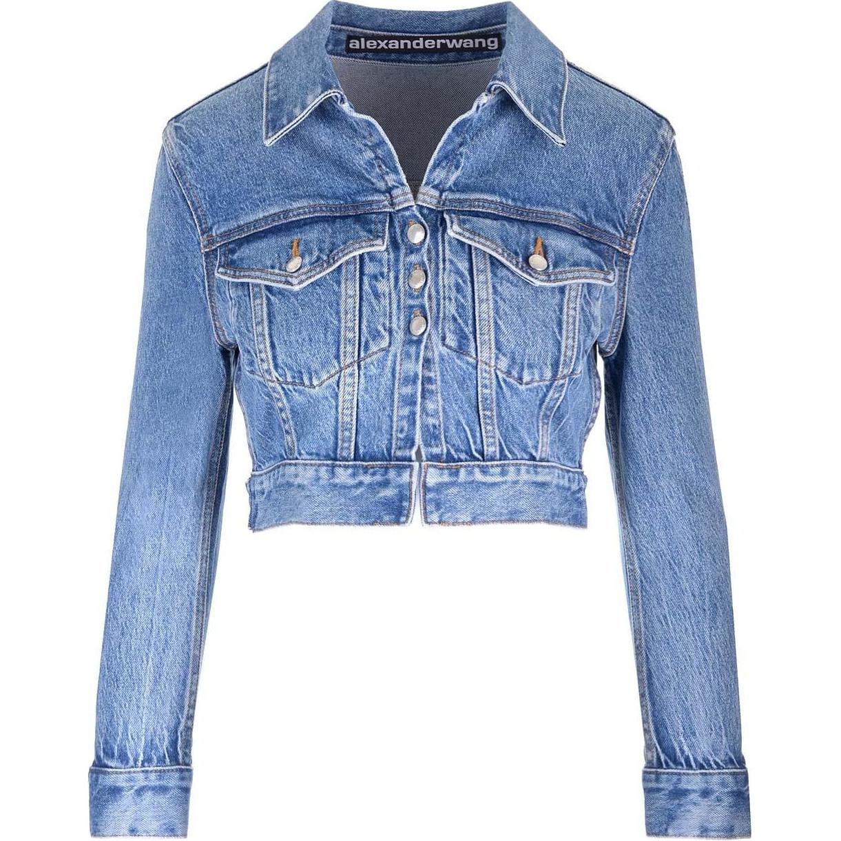 Order (Women) Alexander Wang Faded Button-Up Cropped Denim Jacket Women’s Blue Long Sleeve 4DC1242212-482A