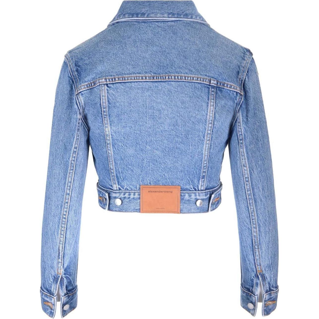 Lookbook (Women) Alexander Wang Faded Button-Up Cropped Denim Jacket Women’s Blue Long Sleeve 4DC1242212-482A
