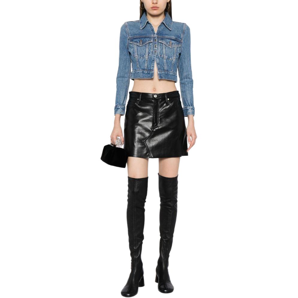 Shop (Women) Alexander Wang Faded Button-Up Cropped Denim Jacket Women’s Blue Long Sleeve 4DC1242212-482A