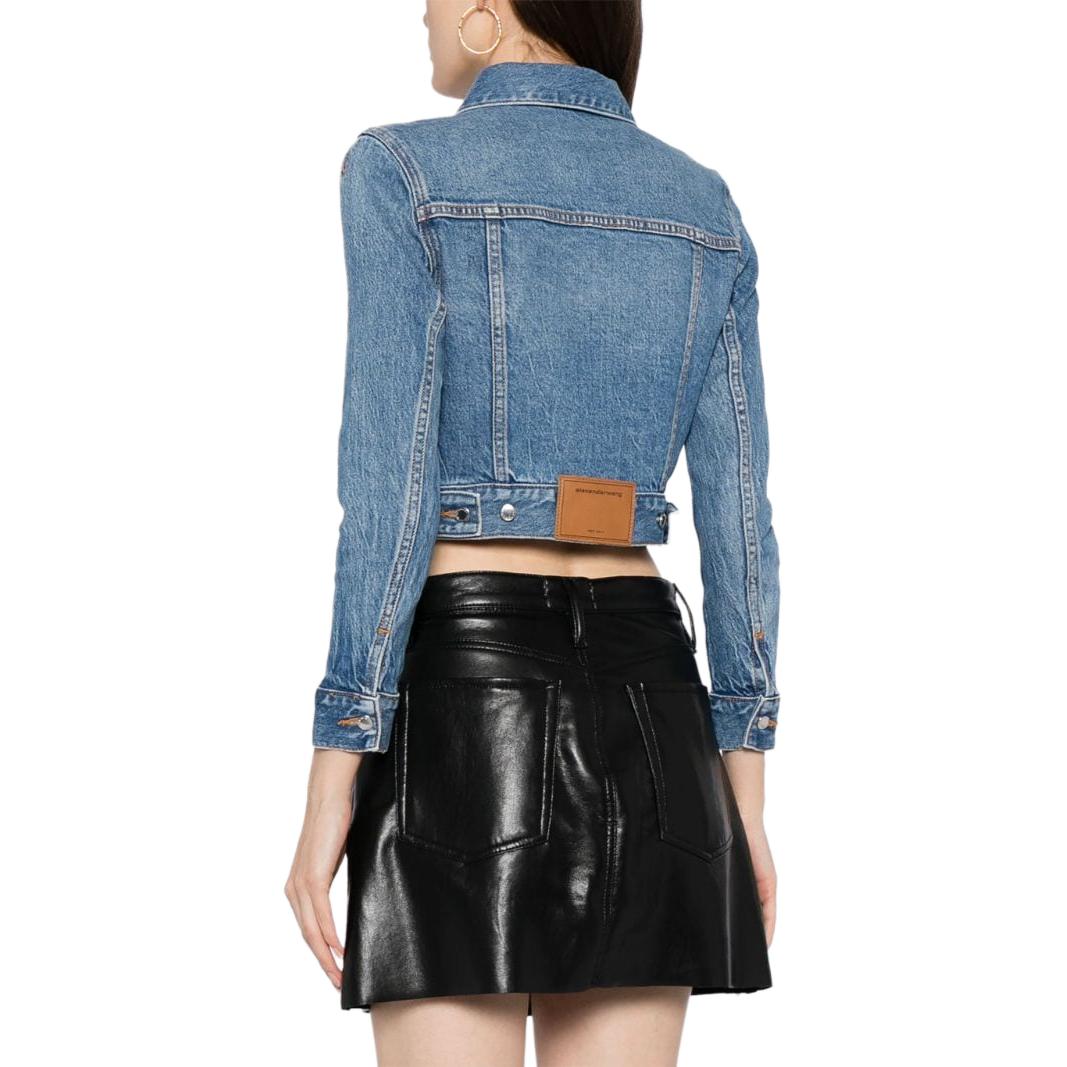 Details for (Women) Alexander Wang Faded Button-Up Cropped Denim Jacket Women’s Blue Long Sleeve 4DC1242212-482A