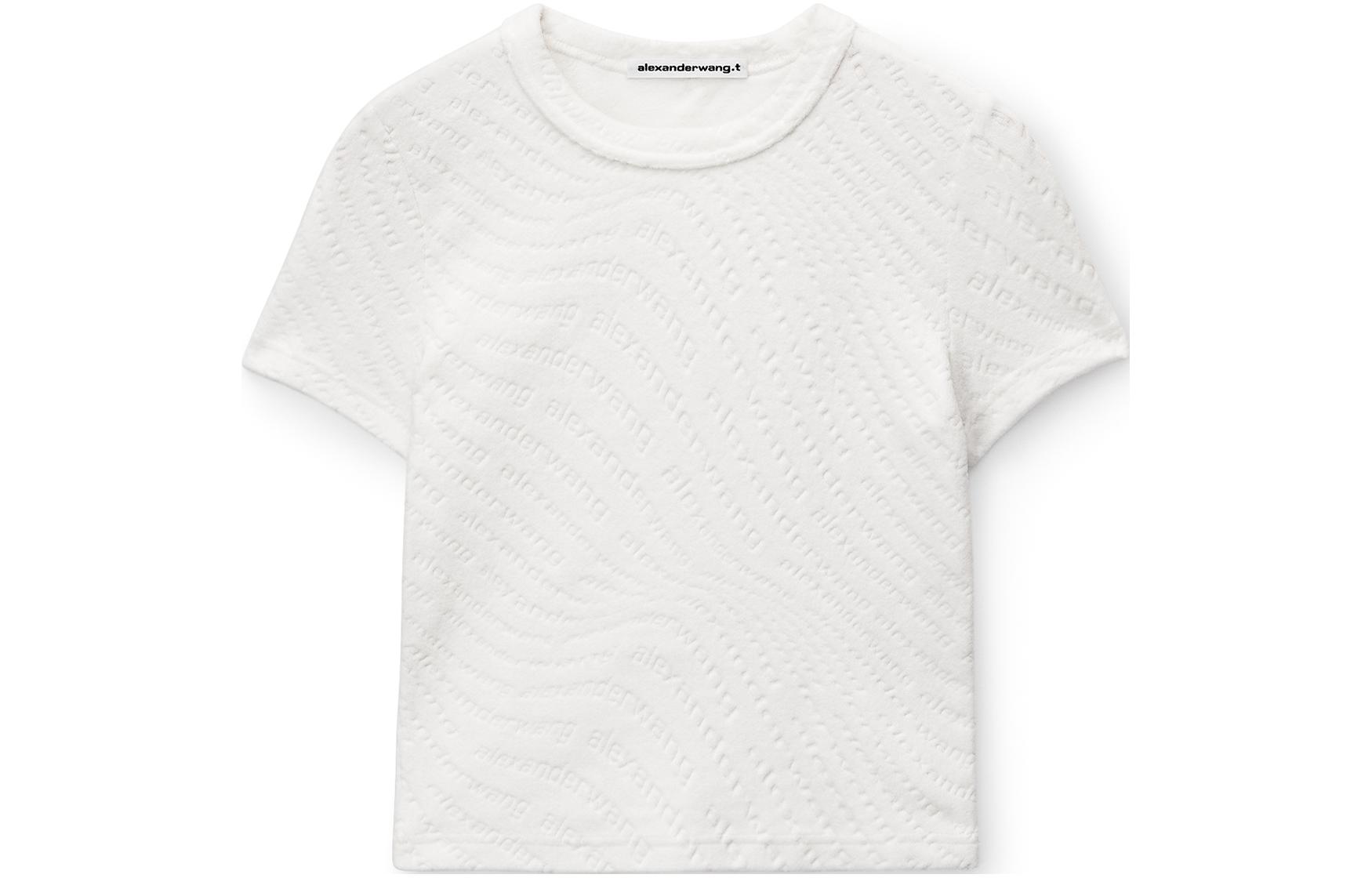 (Women) Alexander Wang Fitted Letter Jacquard Knit Crewneck Short Sleeve Tee White 4CC1241426-100