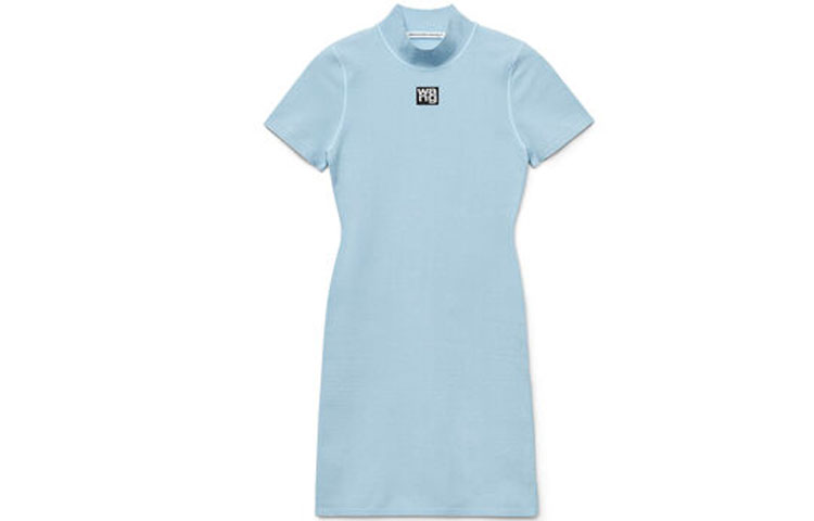 (Women) Alexander Wang Fitted Logo Short Sleeve Dress Misty Blue - Mother's Day Gift 4KC2206013-454