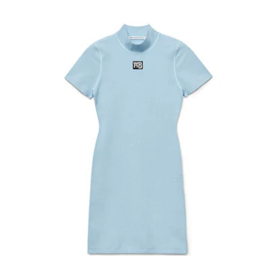(Women) Alexander Wang Fitted Logo Short Sleeve Dress Misty Blue - Mother's Day Gift 4KC2206013-454