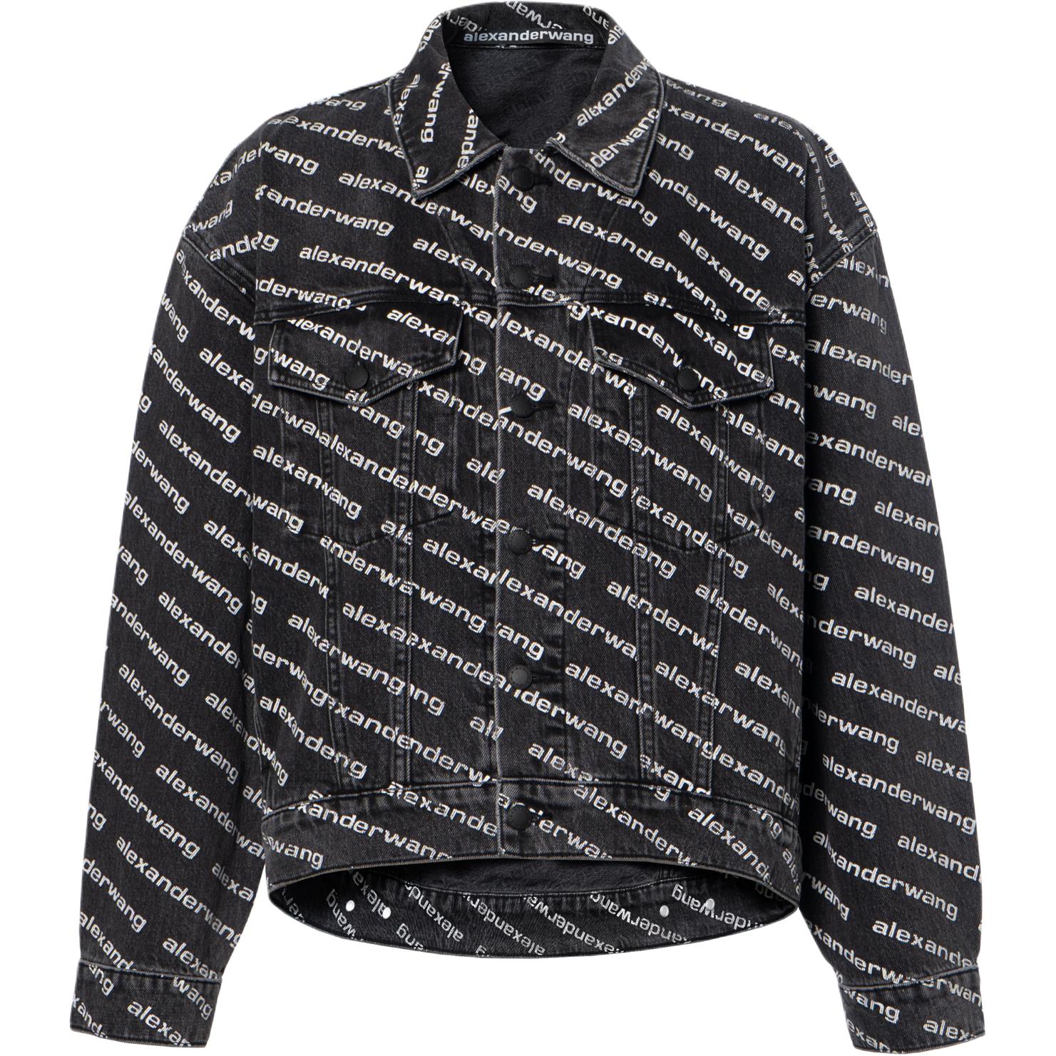 (Women) Alexander Wang FW20 Logo Print Asymmetric Denim Biker Jacket 4DC1212888-060