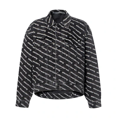 (Women) Alexander Wang FW20 Logo Print Asymmetric Denim Biker Jacket 4DC1212888-060