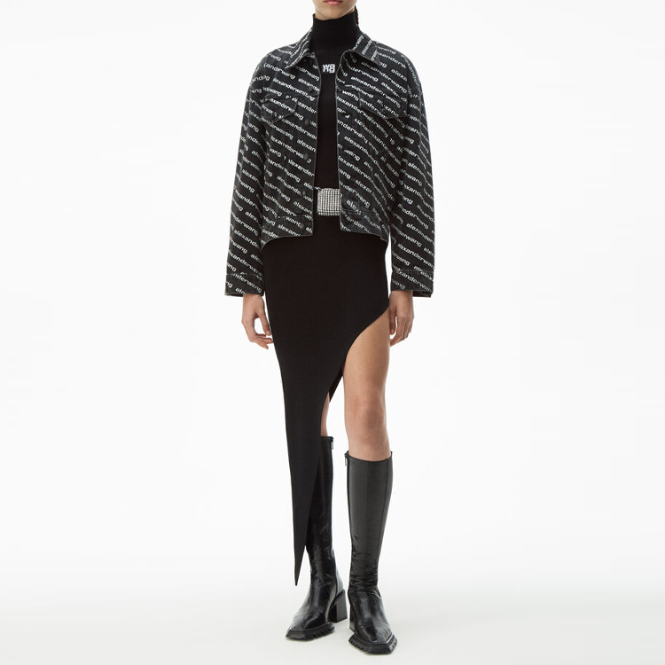 Lookbook (Women) Alexander Wang FW20 Logo Print Asymmetric Denim Biker Jacket 4DC1212888-060