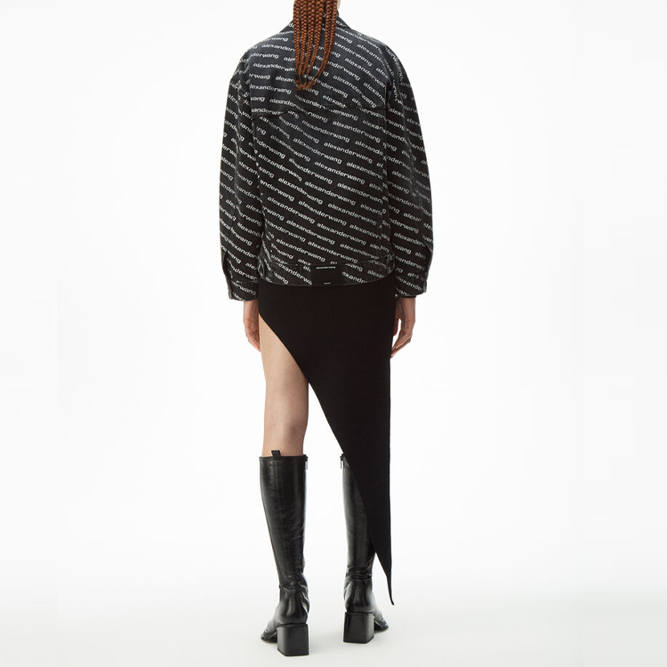 Shop (Women) Alexander Wang FW20 Logo Print Asymmetric Denim Biker Jacket 4DC1212888-060