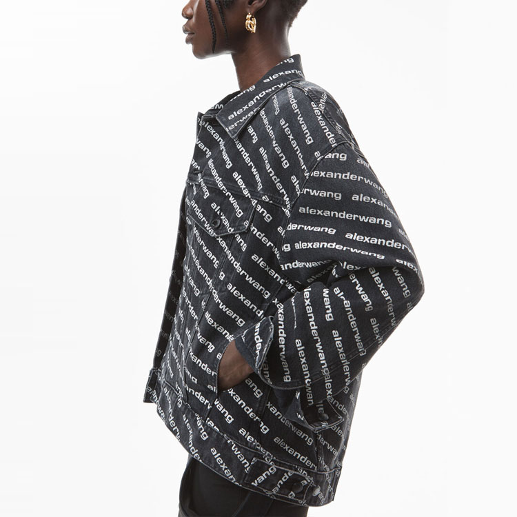 Purchase (Women) Alexander Wang FW20 Logo Print Asymmetric Denim Biker Jacket 4DC1212888-060