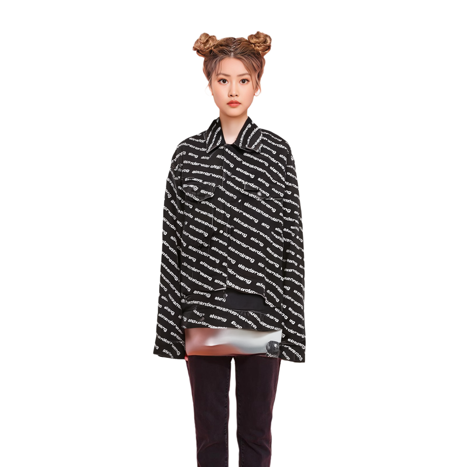 Details for (Women) Alexander Wang FW20 Logo Print Asymmetric Denim Biker Jacket 4DC1212888-060