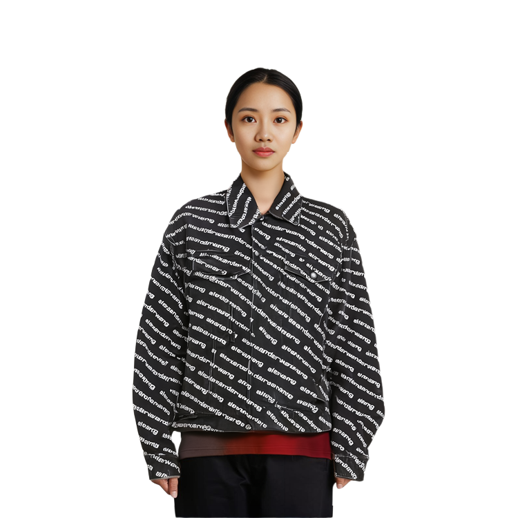Sizing (Women) Alexander Wang FW20 Logo Print Asymmetric Denim Biker Jacket 4DC1212888-060