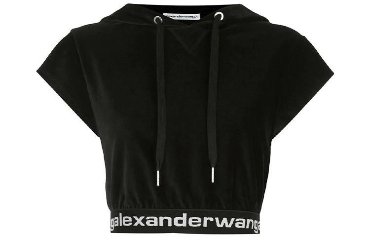(Women) Alexander Wang FW21  Black Corduroy Short Sleeve Pullover Sweatshirt. 4CC1201106-001