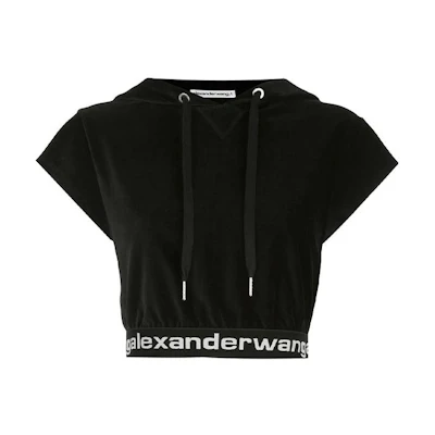 (Women) Alexander Wang FW21 Black Corduroy Short Sleeve Pullover Sweatshirt. 4CC1201106-001