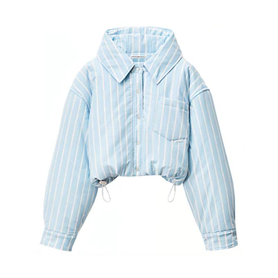 (Women) Alexander Wang FW21 Striped Cropped Hooded Down Jacket Blue 4WC1223018-438