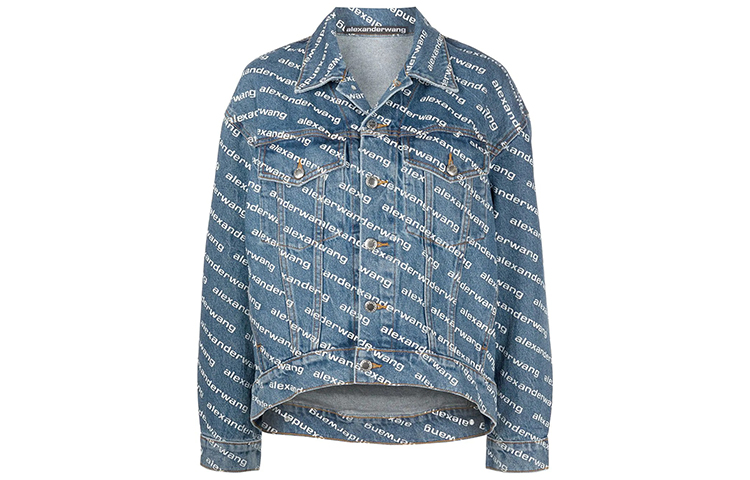 (Women) Alexander Wang FW21 All-over Logo Print Denim Jacket Women Blue 520 4DC3212006-460