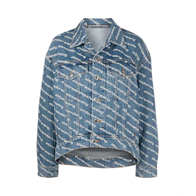 (Women) Alexander Wang FW21 All-over Logo Print Denim Jacket Women Blue 520 4DC3212006-460