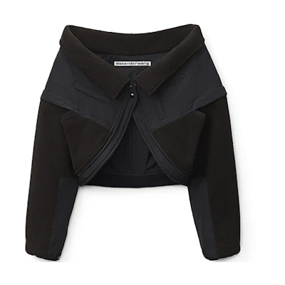 (Women) Alexander Wang FW21 Black Teddy Fleece and Nylon Cropped Jacket 1CC4212309-001