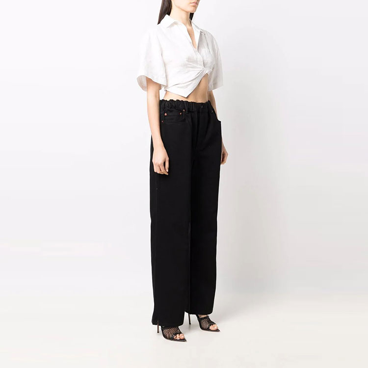 (Women) Alexander Wang FW21 Black Wide-Leg Pants with Back Logo Patch 4DC4214030-001 圖 5