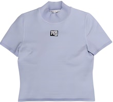 (Women) Alexander Wang FW21 Blue Logo Mock Neck Knit T-shirt 4KC2191008-454 (Women) Alexander Wang FW21 Blue Logo Mock Neck Knit T-shirt 4KC2191008-454