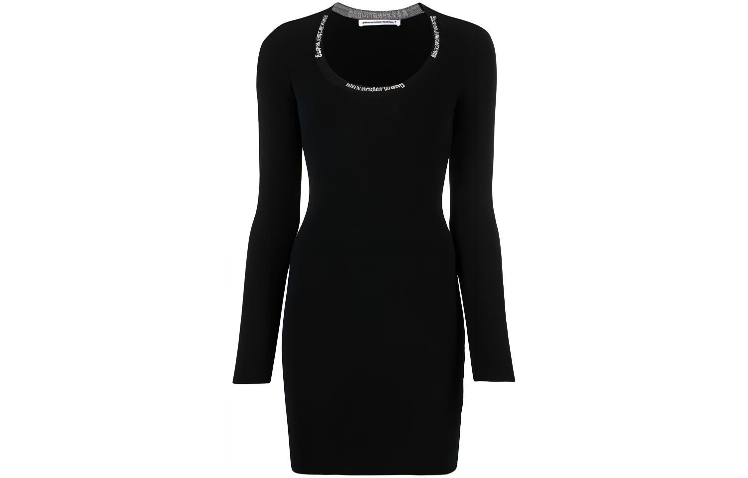 (Women) Alexander Wang FW21 Casual Logo Jacquard Crewneck Long Sleeve Dress Women 4KC4216032-001