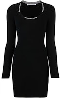 (Women) Alexander Wang FW21 Casual Logo Jacquard Crewneck Long Sleeve Dress Women 4KC4216032-001 (Women) Alexander Wang FW21 Casual Logo Jacquard Crewneck Long Sleeve Dress Women 4KC4216032-001