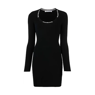 (Women) Alexander Wang FW21 Casual Logo Jacquard Crewneck Long Sleeve Dress Women 4KC4216032-001