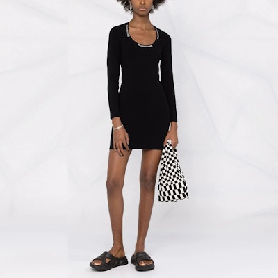 (W) 알렉산더 왕 FW21 로고 자가드 크루넥 롱슬리브 드레스 여성용 4KC4216032-001 Lookbook (W) 알렉산더 왕 FW21 로고 자가드 크루넥 롱슬리브 드레스 여성용 4KC4216032-001