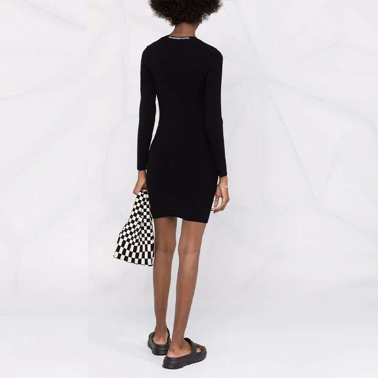 Shop (W) 알렉산더 왕 FW21 로고 자가드 크루넥 롱슬리브 드레스 여성용 4KC4216032-001