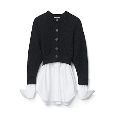 (Women) Alexander Wang FW21 Chunky Cable Knit Cardigan Sweater Black/White. 4KC3213020-951