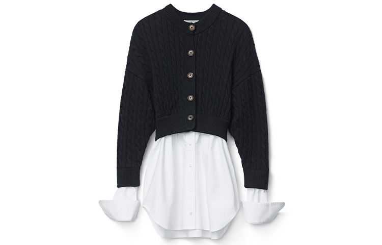Order (Women) Alexander Wang FW21 Chunky Cable Knit Cardigan Sweater Black/White. 4KC3213020-951