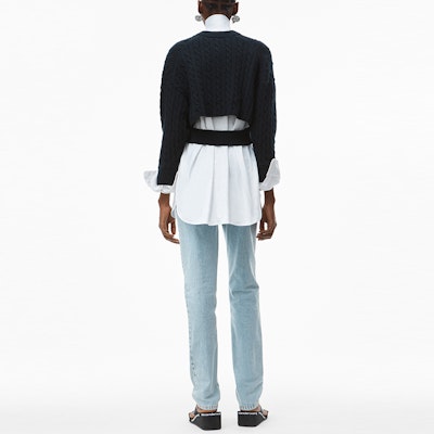 (Women) Alexander Wang FW21 Chunky Cable Knit Cardigan Sweater Black/White. 4KC3213020-951 Shop (Women) Alexander Wang FW21 Chunky Cable Knit Cardigan Sweater Black/White. 4KC3213020-951