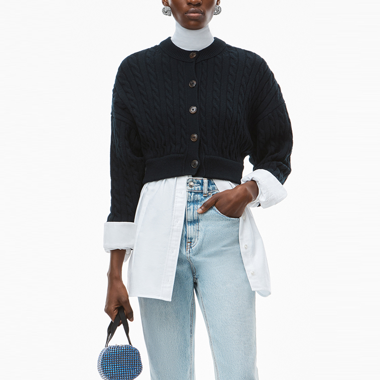 Purchase (Women) Alexander Wang FW21 Chunky Cable Knit Cardigan Sweater Black/White. 4KC3213020-951