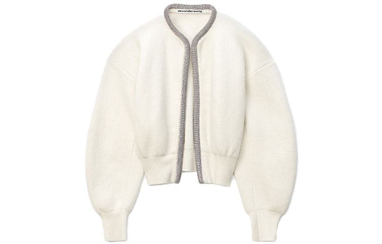 (Women) Alexander Wang FW21 Crystal Front Wool Cashmere Sweater White 1KC4213054-106