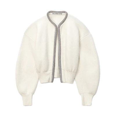 (Women) Alexander Wang FW21 Crystal Front Wool Cashmere Sweater White 1KC4213054-106