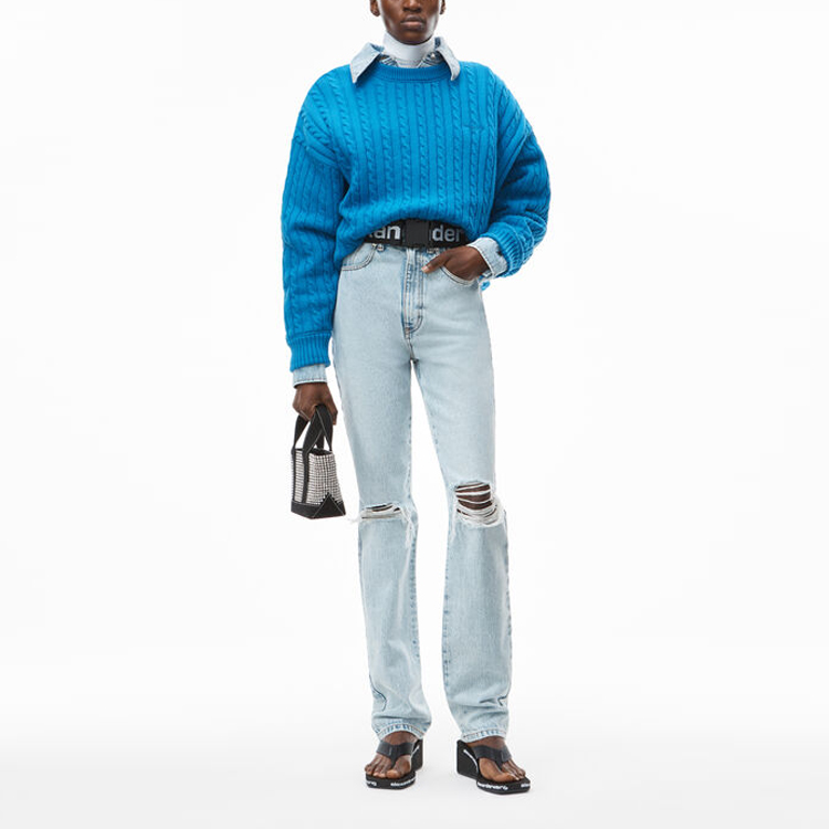 Lookbook (W) 亚历山大王FW21破洞叠层修身牛仔裤 女款 蓝色 1WC3214368-270