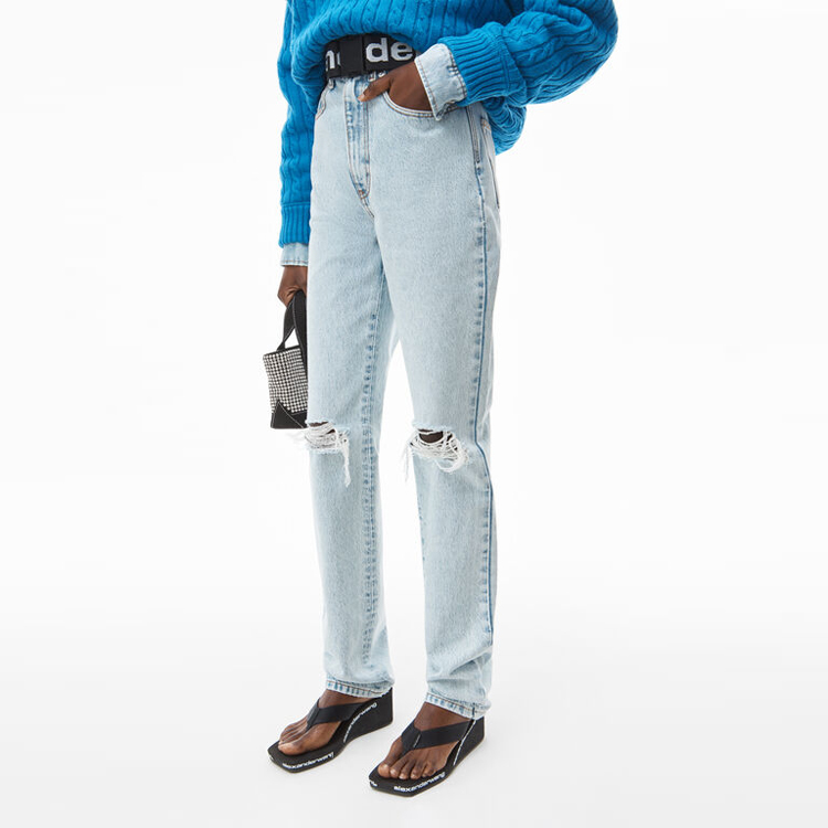 Purchase (W) 亚历山大王FW21破洞叠层修身牛仔裤 女款 蓝色 1WC3214368-270