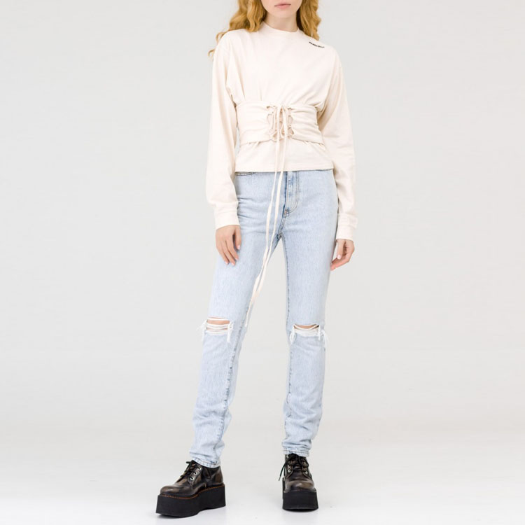 Details for (W) 亚历山大王FW21破洞叠层修身牛仔裤 女款 蓝色 1WC3214368-270