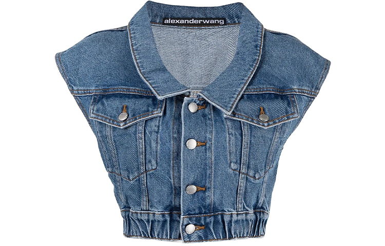 (Women) Alexander Wang FW21 Elastic Hem Denim Vest Blue 4DC4212037-MEDIUM
