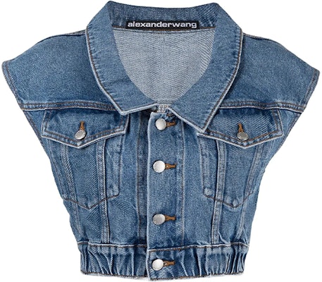 (Women) Alexander Wang FW21 Elastic Hem Denim Vest Blue 4DC4212037-MEDIUM Order (Women) Alexander Wang FW21 Elastic Hem Denim Vest Blue 4DC4212037-MEDIUM