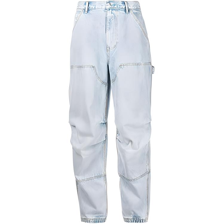 (Women) Alexander Wang FW21 Loose Fit Button-Zip Blue Denim Jeans. 4DC4214012-270