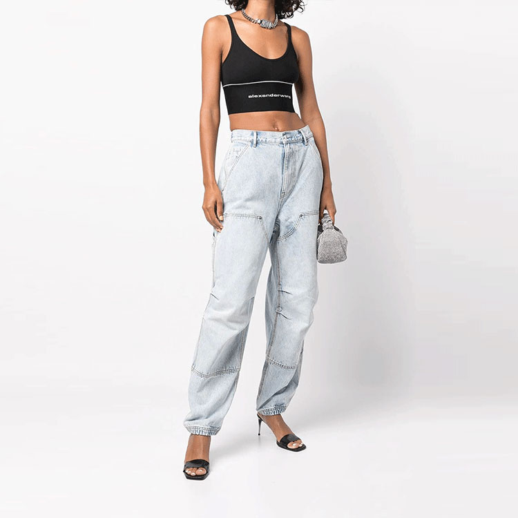 Lookbook (Women) Alexander Wang FW21 Loose Fit Button-Zip Blue Denim Jeans. 4DC4214012-270