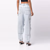 Shop (Women) Alexander Wang FW21 Loose Fit Button-Zip Blue Denim Jeans. 4DC4214012-270
