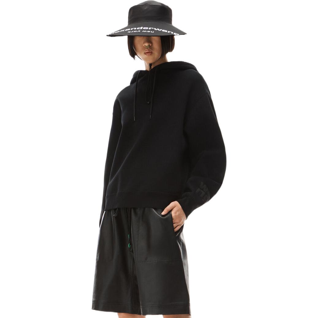 Lookbook (W) 알렉산더왕 FW21 오버사이즈 로고 후드 여성용 블랙 풀오버 스웨트셔츠. 4CC3212053-001