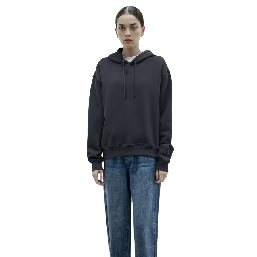 Details for (W) 알렉산더왕 FW21 오버사이즈 로고 후드 여성용 블랙 풀오버 스웨트셔츠. 4CC3212053-001