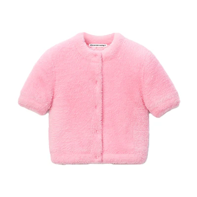 (Women) Alexander Wang FW21 Pink Faux Fur Short-Sleeve Jacket. 4KC4213026-671