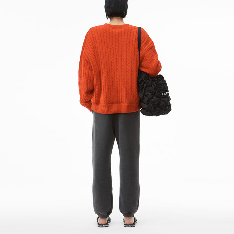 Shop (Women) Alexander Wang FW21 Ribbed Cotton Knit Pullover Sweater Orange. UKC3211030-600