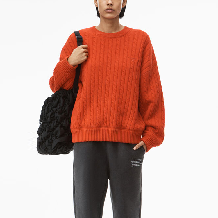 Purchase (Women) Alexander Wang FW21 Ribbed Cotton Knit Pullover Sweater Orange. UKC3211030-600