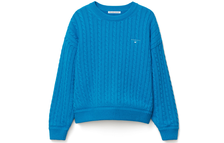 (Women) Alexander Wang FW21 Ribbed Knit Cotton Pullover Sweater Blue UKC3211030-430