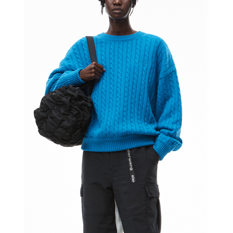 Purchase (Women) Alexander Wang FW21 Ribbed Knit Cotton Pullover Sweater Blue UKC3211030-430