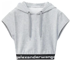 (Women) Alexander Wang FW21 Short Corduroy Hoodie Grey Short Sleeve Sweater 4CC1201106-030 (Women) Alexander Wang FW21 Short Corduroy Hoodie Grey Short Sleeve Sweater 4CC1201106-030