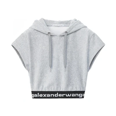(Women) Alexander Wang FW21 Short Corduroy Hoodie Grey Short Sleeve Sweater 4CC1201106-030